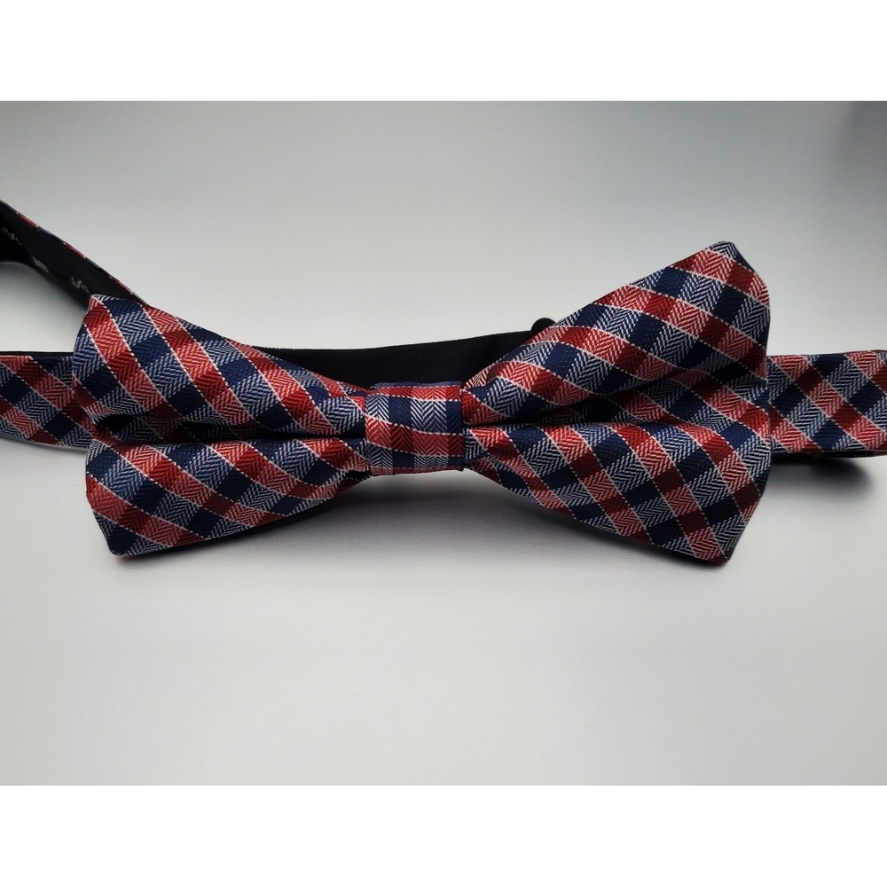 Wembley Bow Tie Polyester‎ Red Blue Plaid 2.25" Wide Pre Tied